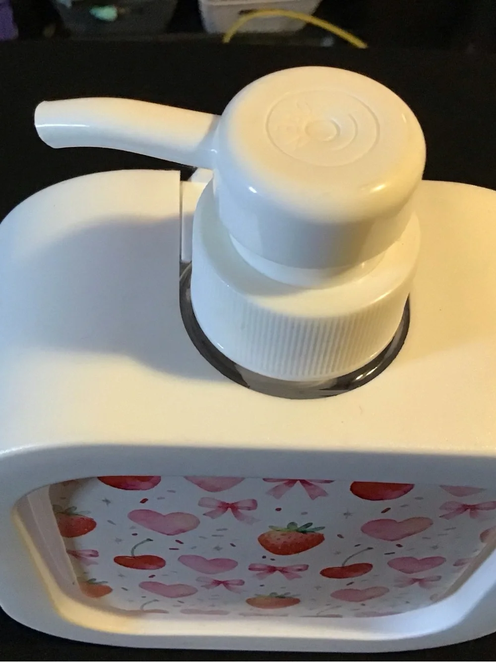 White Pump Bottle with Pink Strawberry & Heart Print